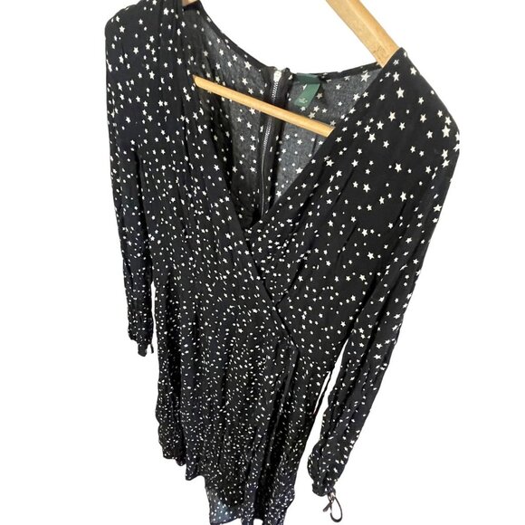 Wild Fable Black Star Patterned Faux Wrap Midi Length Dress Sz M - Picture 4 of 9